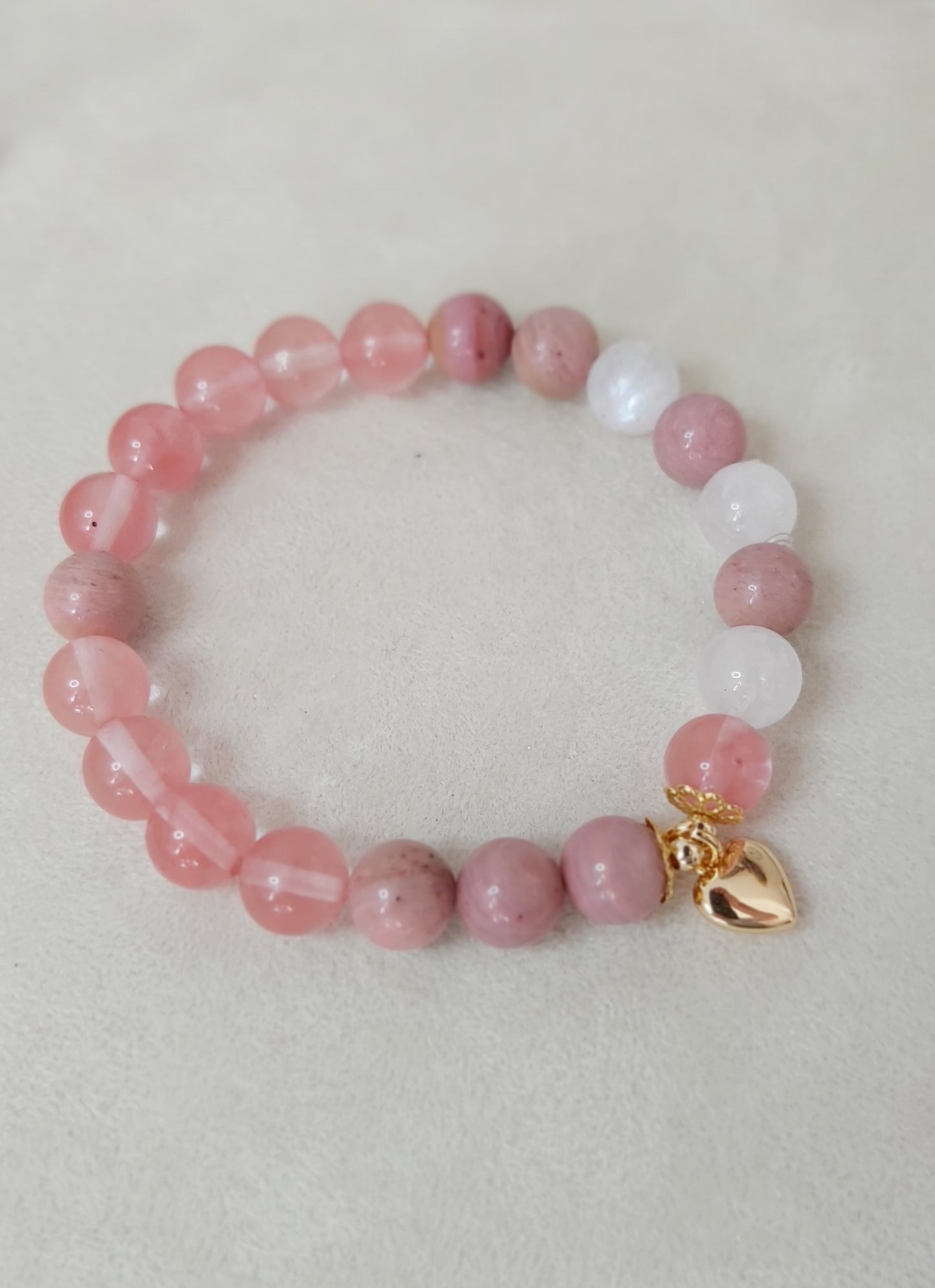 Lunar Love Bracelet – Cherry Quartz, Rhodonite & Moonstone | Love & Harmony Healing Jewelry