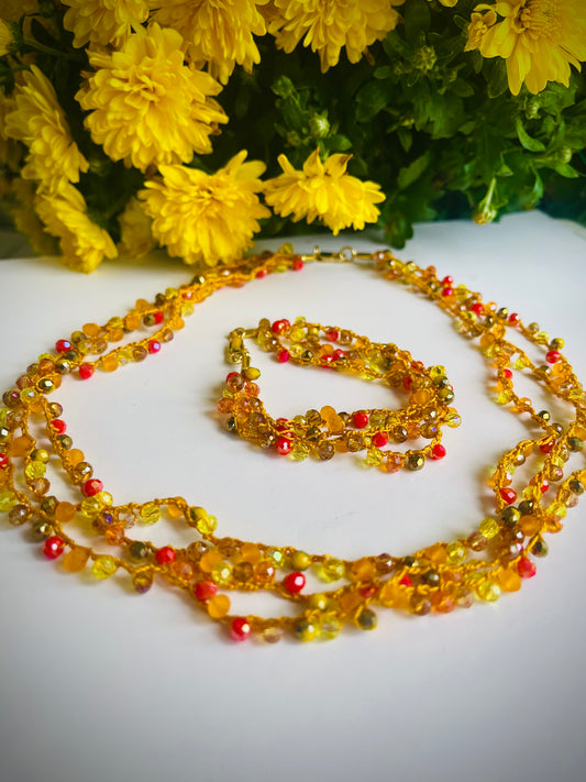 Autumn Necklace "Leaf Fall" – Handmade Crochet Jewelry Set with Bracelet (Customizable)