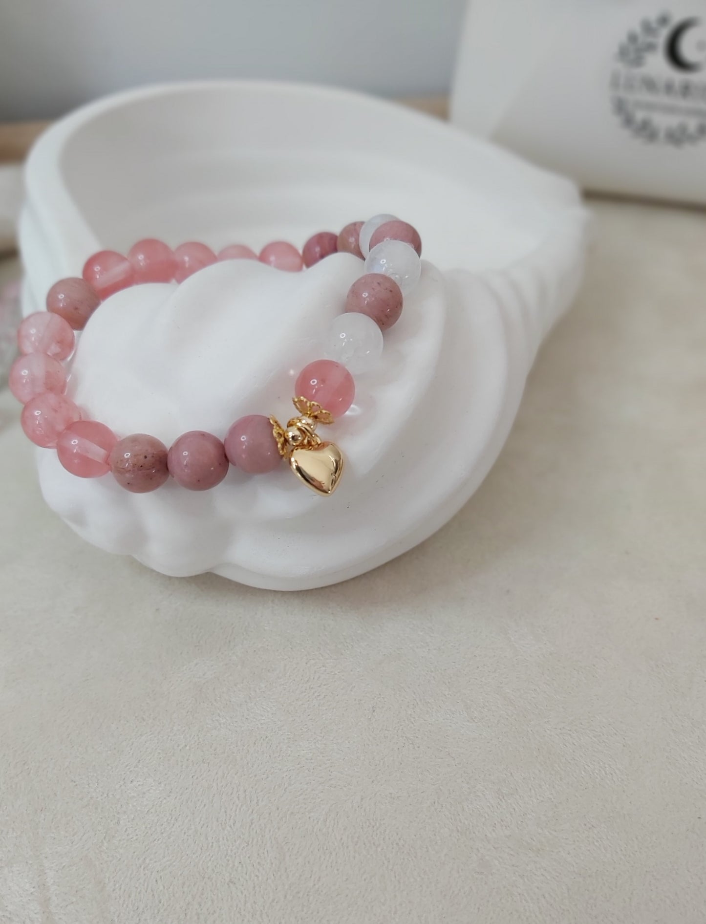 Lunar Love Bracelet – Cherry Quartz, Rhodonite & Moonstone | Love & Harmony Healing Jewelry